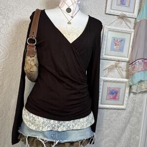 vintage brown ralph lauren office siren wrap top